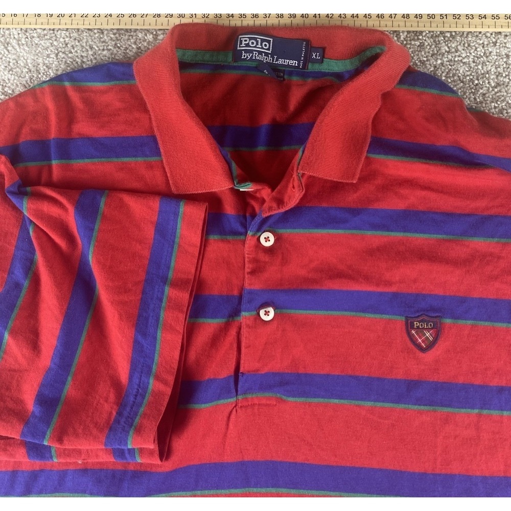 Polo Ralph Lauren Rugby Style Polo Men XL Red/Blue/Green Plaid Patch Cotton Read